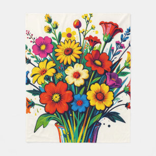 Vibrant Wildflower Bouquet Folk Art Fleece Blanket