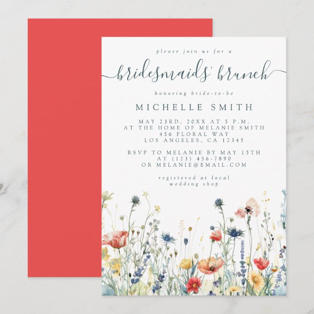 Vibrant Wildflower Bridesmaids Brunch Invitation (Front/Back)