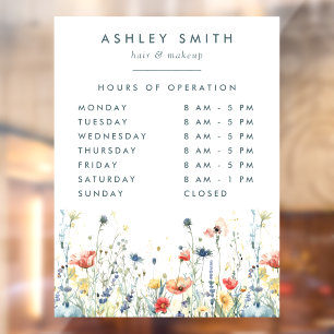 Vibrant Wildflower Business Hours Window Cling