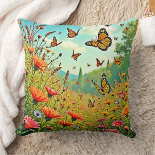 Vibrant Wildflower Butterfly Joy Design Cushion