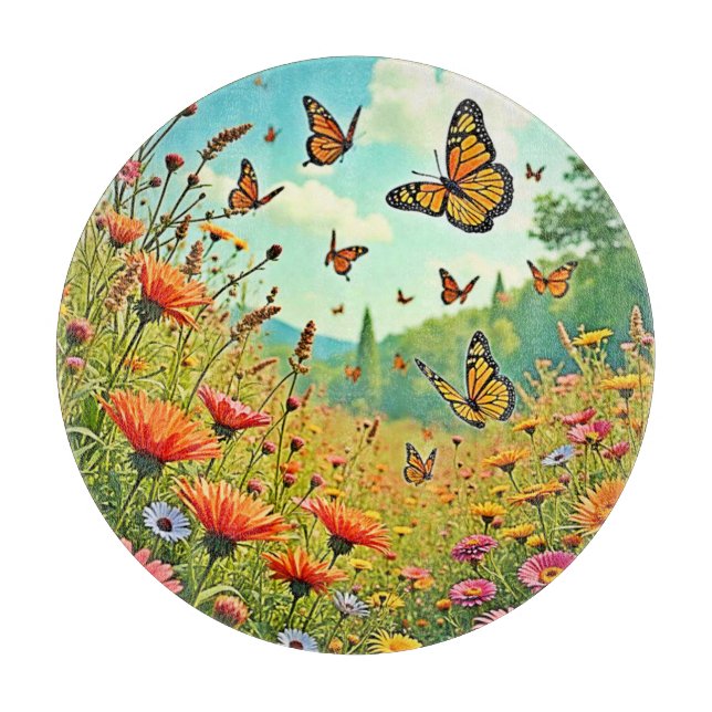 Vibrant Wildflower Butterfly Joy Design Cutting Board (Front)