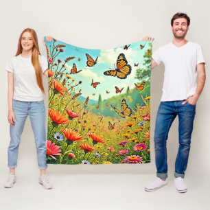 Vibrant Wildflower Butterfly Joy Design Fleece Blanket