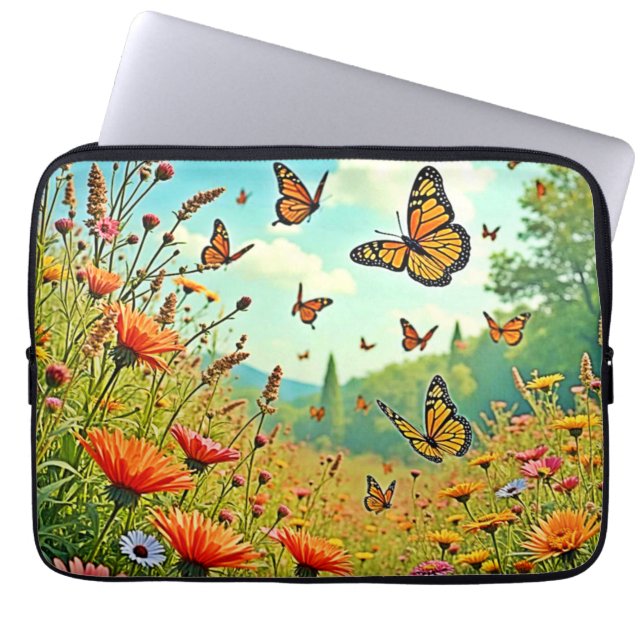 Vibrant Wildflower Butterfly Joy Design Laptop Sleeve (Front)