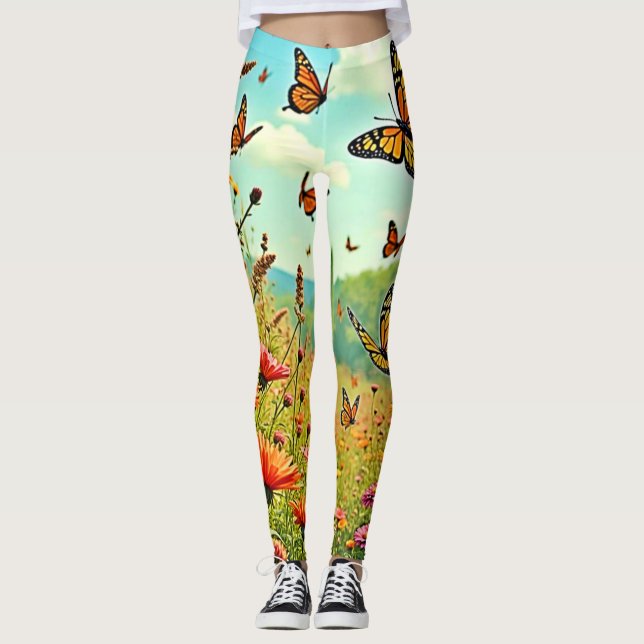 Vibrant Wildflower Butterfly Joy Design Leggings (Front)