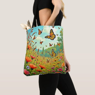 Vibrant Wildflower Butterfly Joy Design Tote Bag