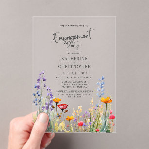 Vibrant Wildflower Engagement Party Elegant Clear Acrylic Invitations