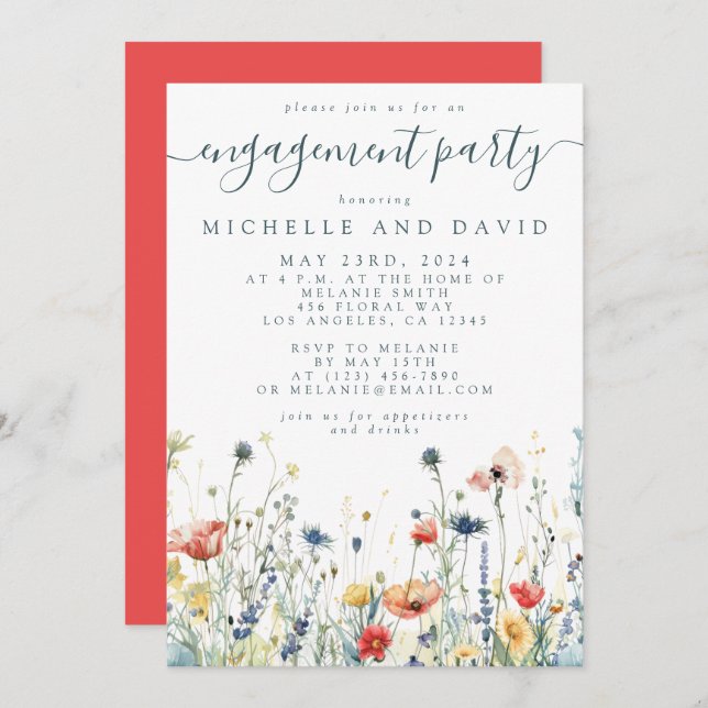 Vibrant Wildflower Engagement Party Invitation (Front/Back)