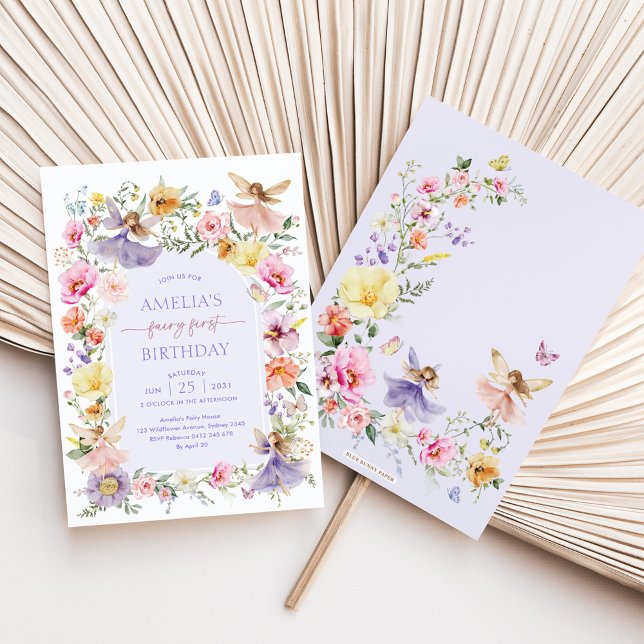 Vibrant Wildflower Fairy First 1st Birthday Party Invitation (Creator Uploaded)