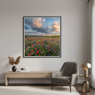 Vibrant Wildflower Field Sunset Poster
