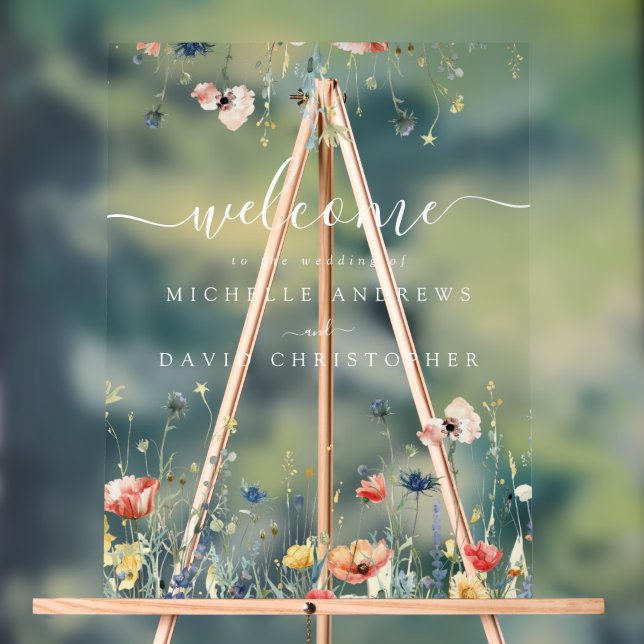 Vibrant Wildflower Field Wedding Acrylic Sign (Neutral)