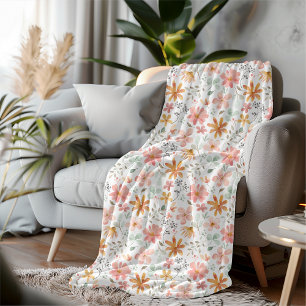 Vibrant Wildflower Garden Aesthetic Watercolor  Fleece Blanket