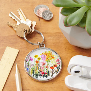 Vibrant wildflower garden key ring