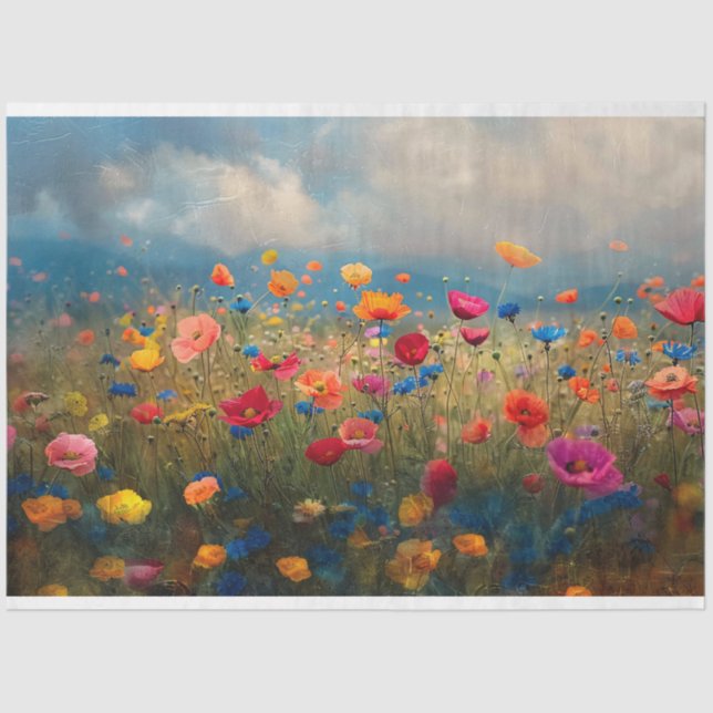 Vibrant Wildflower Impressionist Decoupage Tissue Paper (Front)