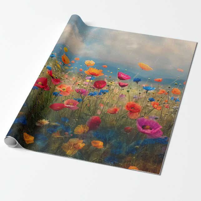 Vibrant Wildflower Impressionist Decoupage Wrapping Paper (Unrolled)