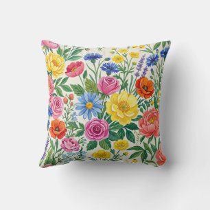 Vibrant Wildflower Meadow Botanical Garden Print Cushion