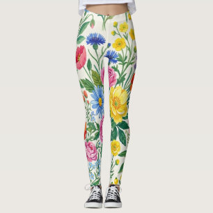Vibrant Wildflower Meadow Botanical Garden Print Leggings