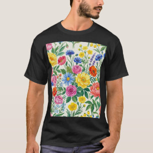 Vibrant Wildflower Meadow Botanical Garden Print T-Shirt