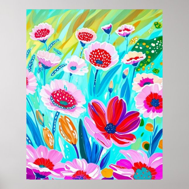 Vibrant Wildflower Meadow – Colourful Floral Art  Poster (Front)
