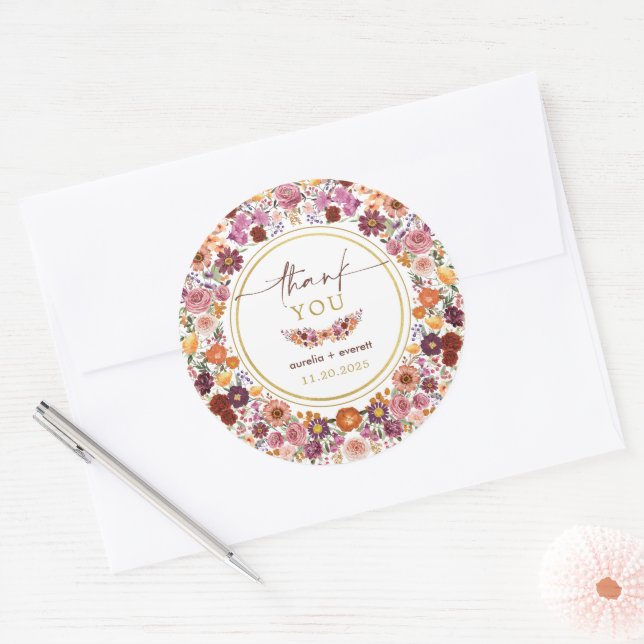 Vibrant Wildflower Meadow Wedding Thank You Classic Round Sticker (Envelope)