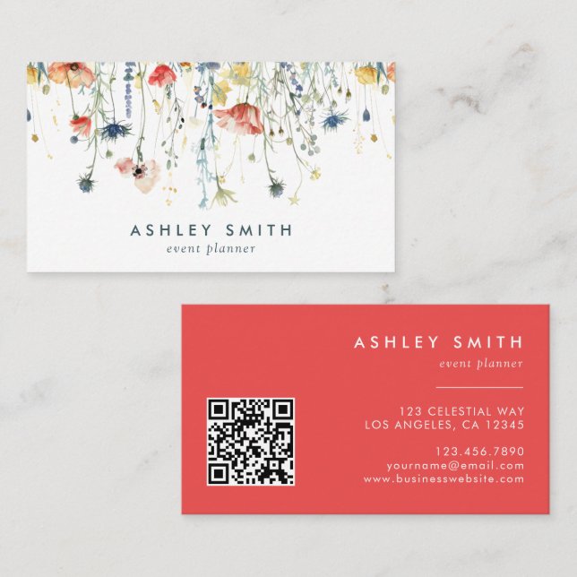Vibrant Wildflower QR Code Business Card (Front/Back)