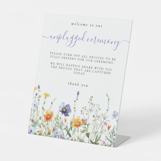 Vibrant Wildflower Unplugged Ceremony Pedestal Sign (Front)