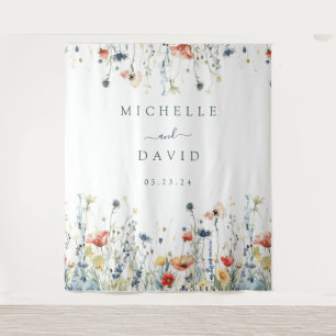 Vibrant Wildflower Wedding Backdrop Tapestry