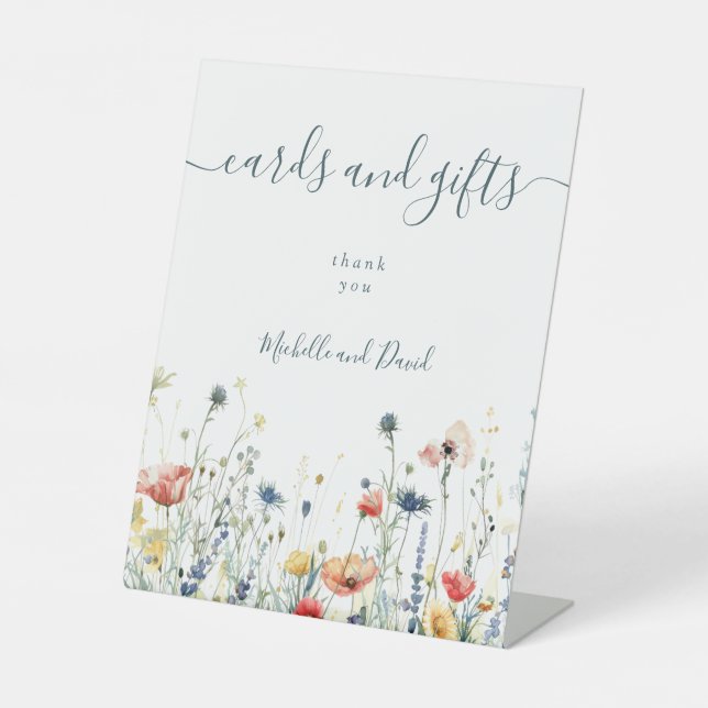 Vibrant Wildflower Wedding Cards and Gifts Pedestal Sign (Front)