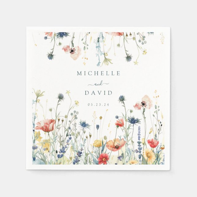 Vibrant Wildflower Wedding Napkin (Front)