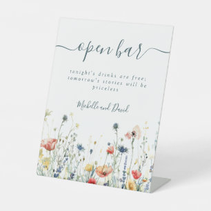 Vibrant Wildflower Wedding Open Bar Pedestal Sign
