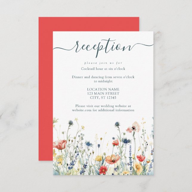 Vibrant Wildflower Wedding Reception Enclosure Card (Front/Back)