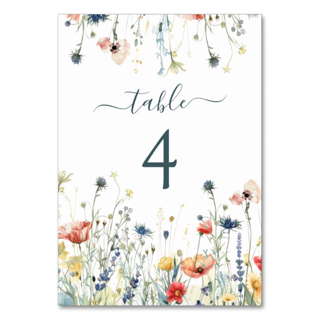 Vibrant Wildflower Wedding Table Number (Front)