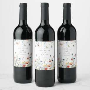 Vibrant Wildflower Wedding Wine Label