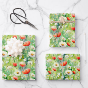 Vibrant Wildflowers Elegant Watercolor Wrapping Paper Sheet