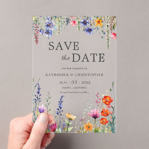 Vibrant Wildflowers Elegant Wedding Save the Date Acrylic Invitations