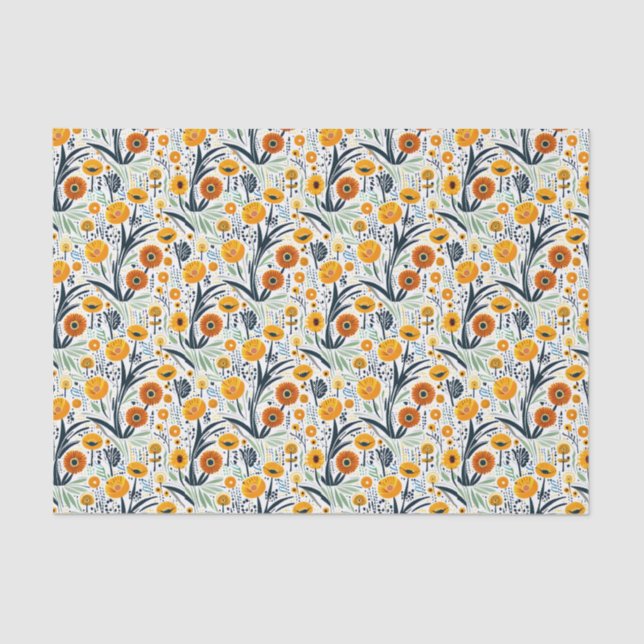 Vibrant Wildflowers & Leaves on White Background Tissue Paper (Front)