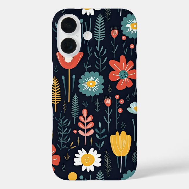 Vibrant Wildflowers on Navy Blue Case-Mate iPhone Case (Back)