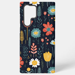Vibrant Wildflowers on Navy Blue Samsung Galaxy Case