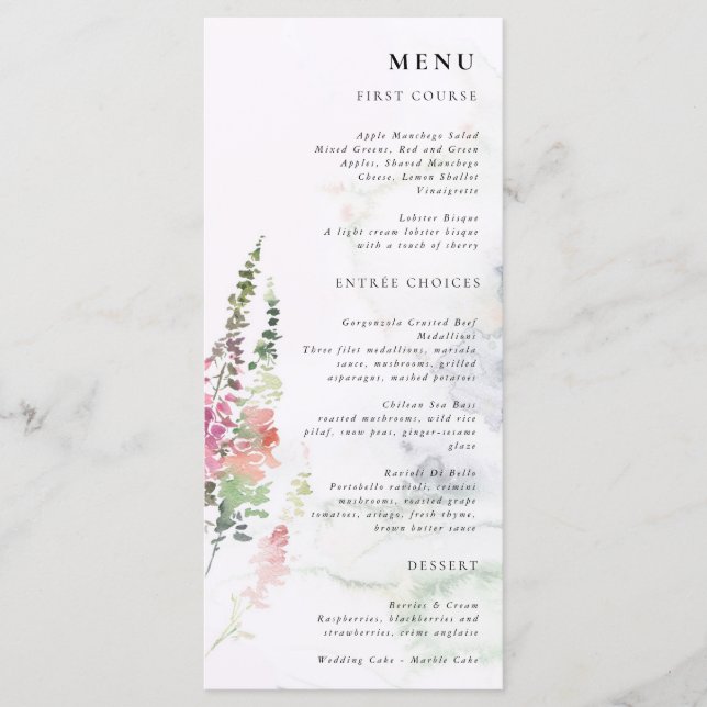 Vibrant Wildflowers Pink Violet Yellow Menu (Front)