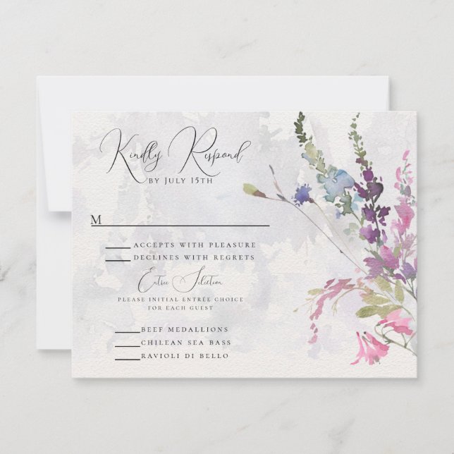Vibrant Wildflowers Pink Violet Yellow RSVP Card (Front)