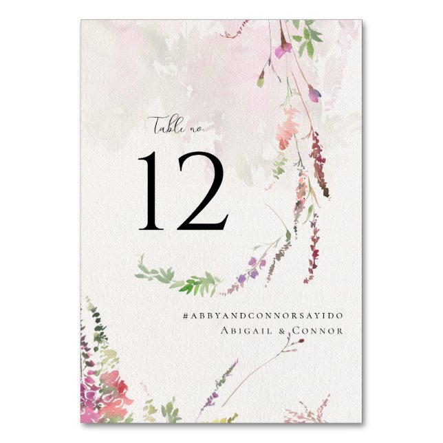 Vibrant Wildflowers Pink Violet Yellow Table Number (Front)
