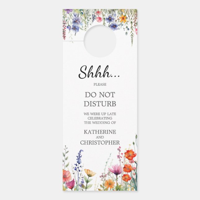 Vibrant Wildflowers Wedding Shhh Do Not Disturb Door Hanger (Front)