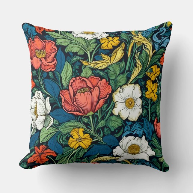  Vibrant William Morris Art Nouveau Floral Cushion (Front)