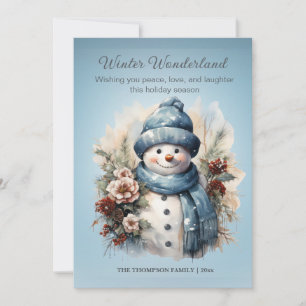 Vibrant Winter Wonderland Snowman Icy Blue Holiday Card