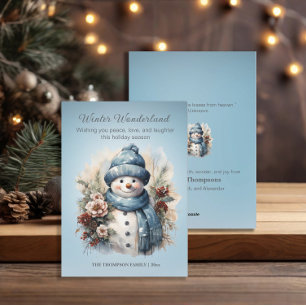 Vibrant Winter Wonderland Snowman Icy Blue  Holiday Card