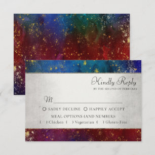 Vibrant Wisps   Jewel Tone Watercolor Meal Option RSVP Card