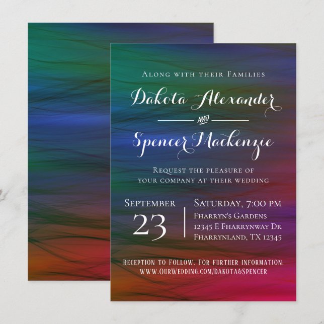 Vibrant Wisps | Jewel Tone Watercolor Wedding Invitation (Front/Back)