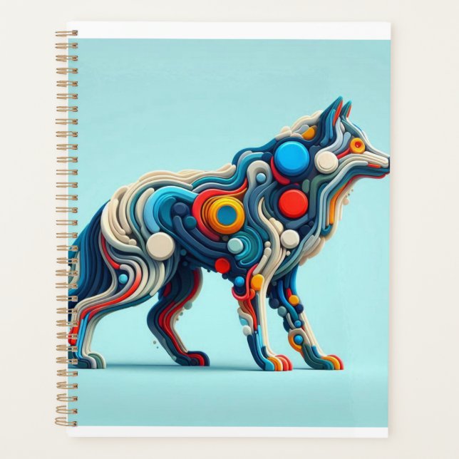Vibrant Wolf Energy" depicted in a minimalistic 3D Planner (Front)