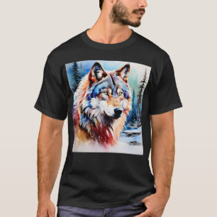 Vibrant Wolf in Snow T-Shirt