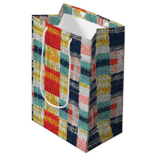 Vibrant Woven Plaid - Retro Boho Chequered Pattern Medium Gift Bag