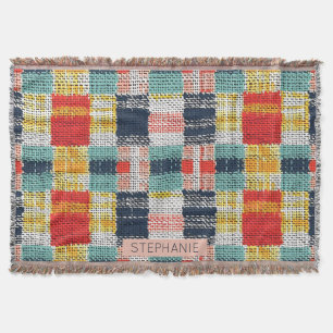 Vibrant Woven Plaid - Retro Boho Chequered Pattern Throw Blanket